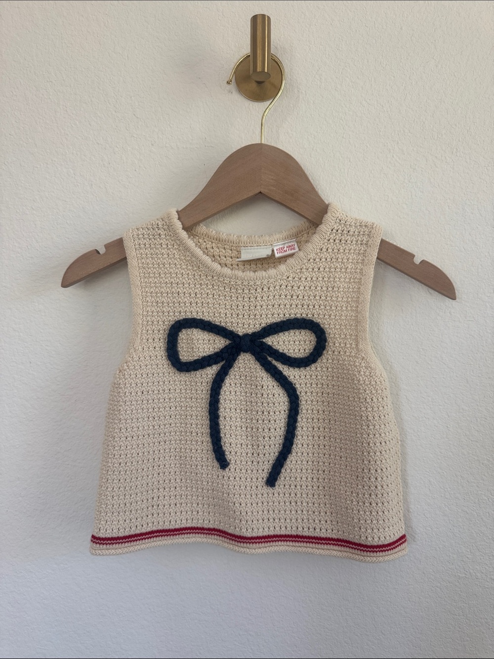 Zara Cream Knit Tank Top with Navy Bow